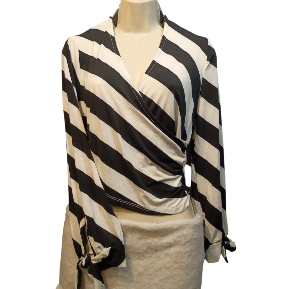 Iris Striped Black and White Wrap Top